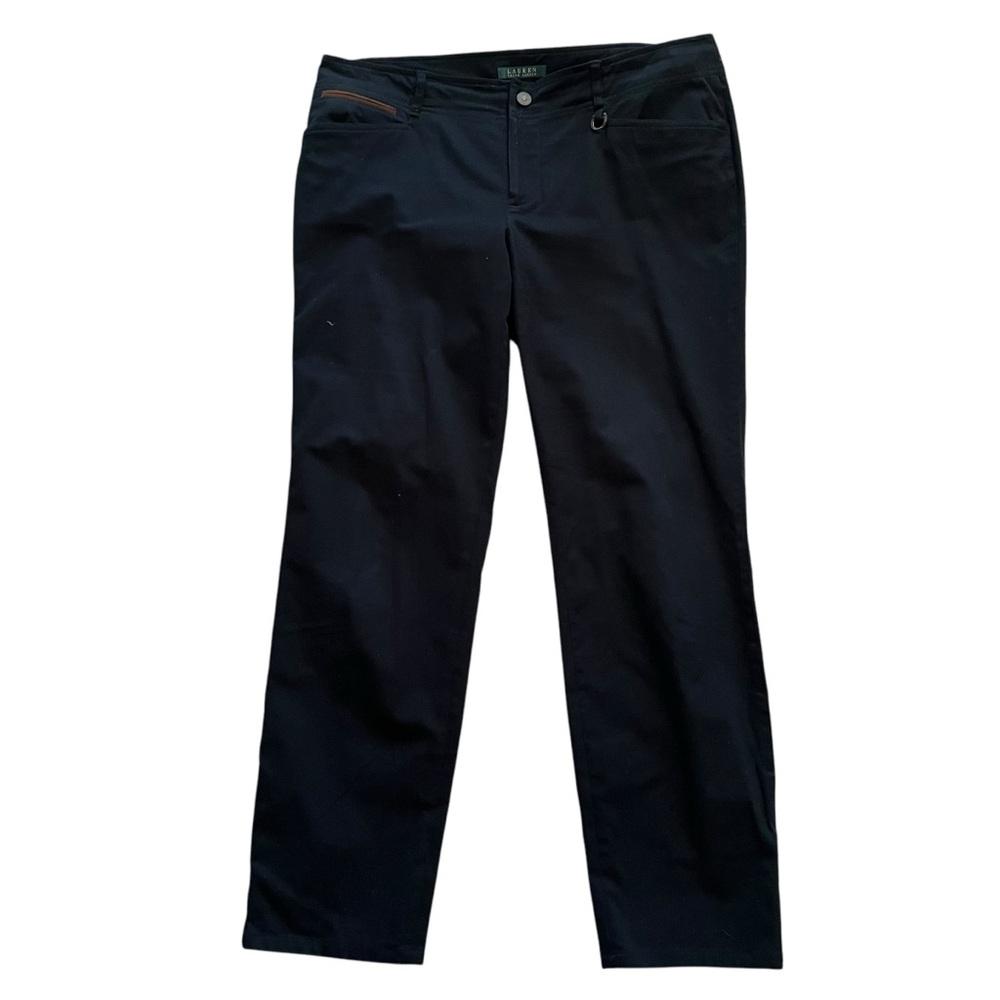 Lauren Ralph Lauren Vintage Black Straight Leg Pant with Faux Leather Trim 14